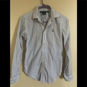 Women’s Ralph Lauren sports striped blue and white long sleeves size 4